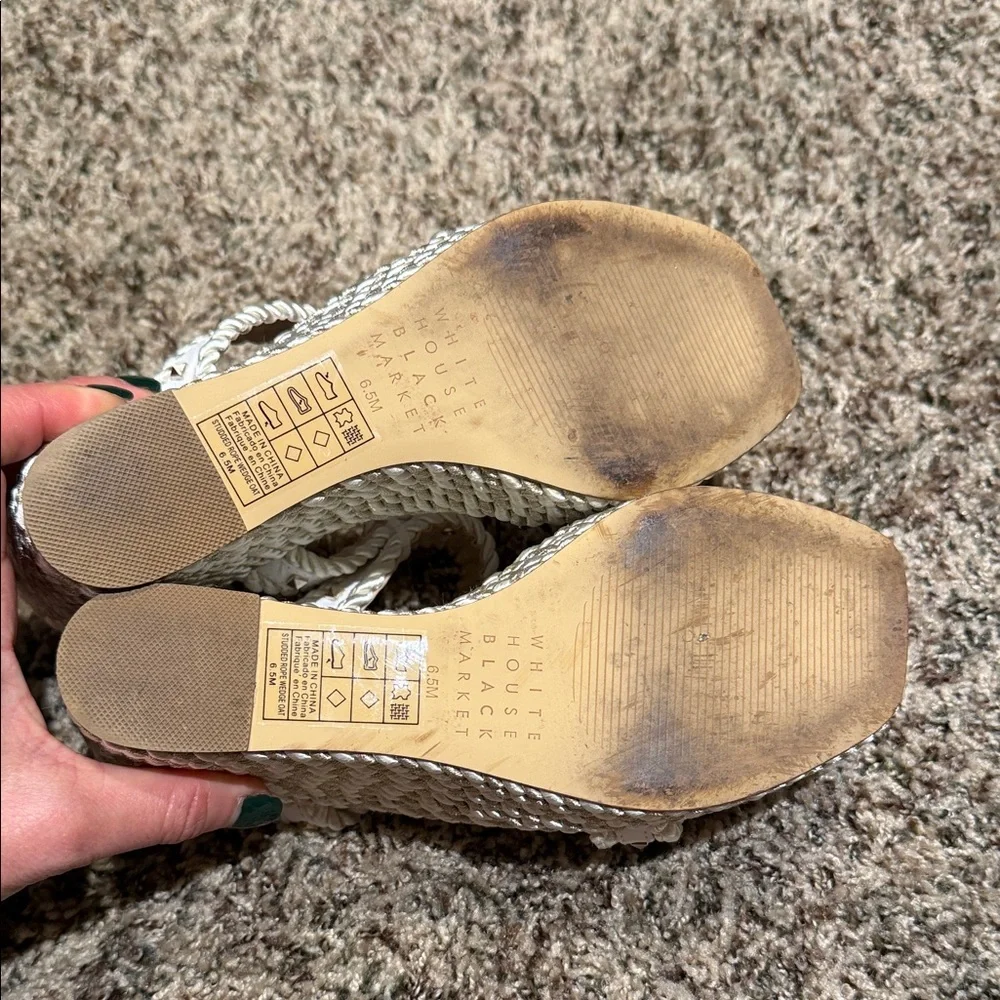 White House Black Market Cream Wedge Sandals